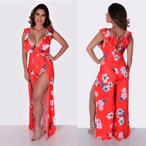 Fit Miami Style Pants - Red Floral Jumpsuit Fit Miami Style Pants - Red Floral Jumpsuit